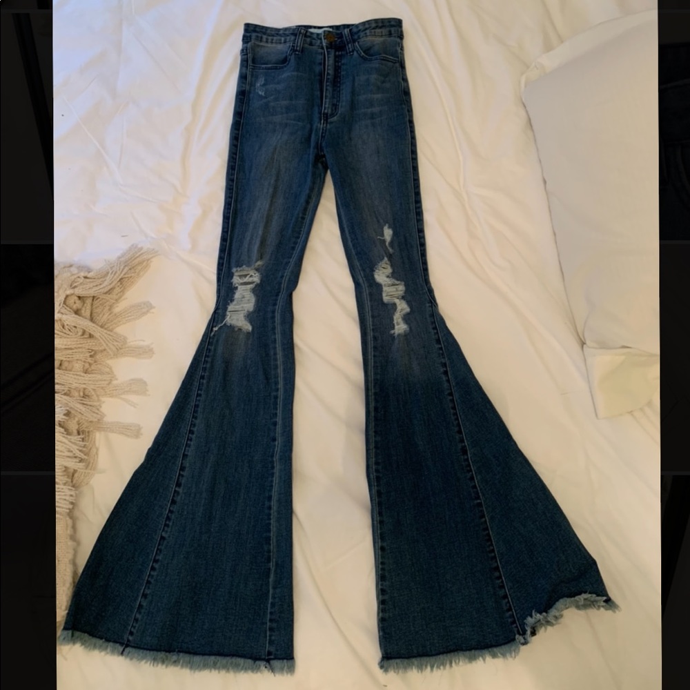 Show Me Your Mumu Distressed Bell Bottoms